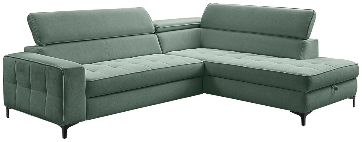 ECKSOFA  in Struktur Mintgrün  251/203 cm  - Schwarz/Mintgrün, Design, Textil/Metall (251/203cm) - MID.YOU
