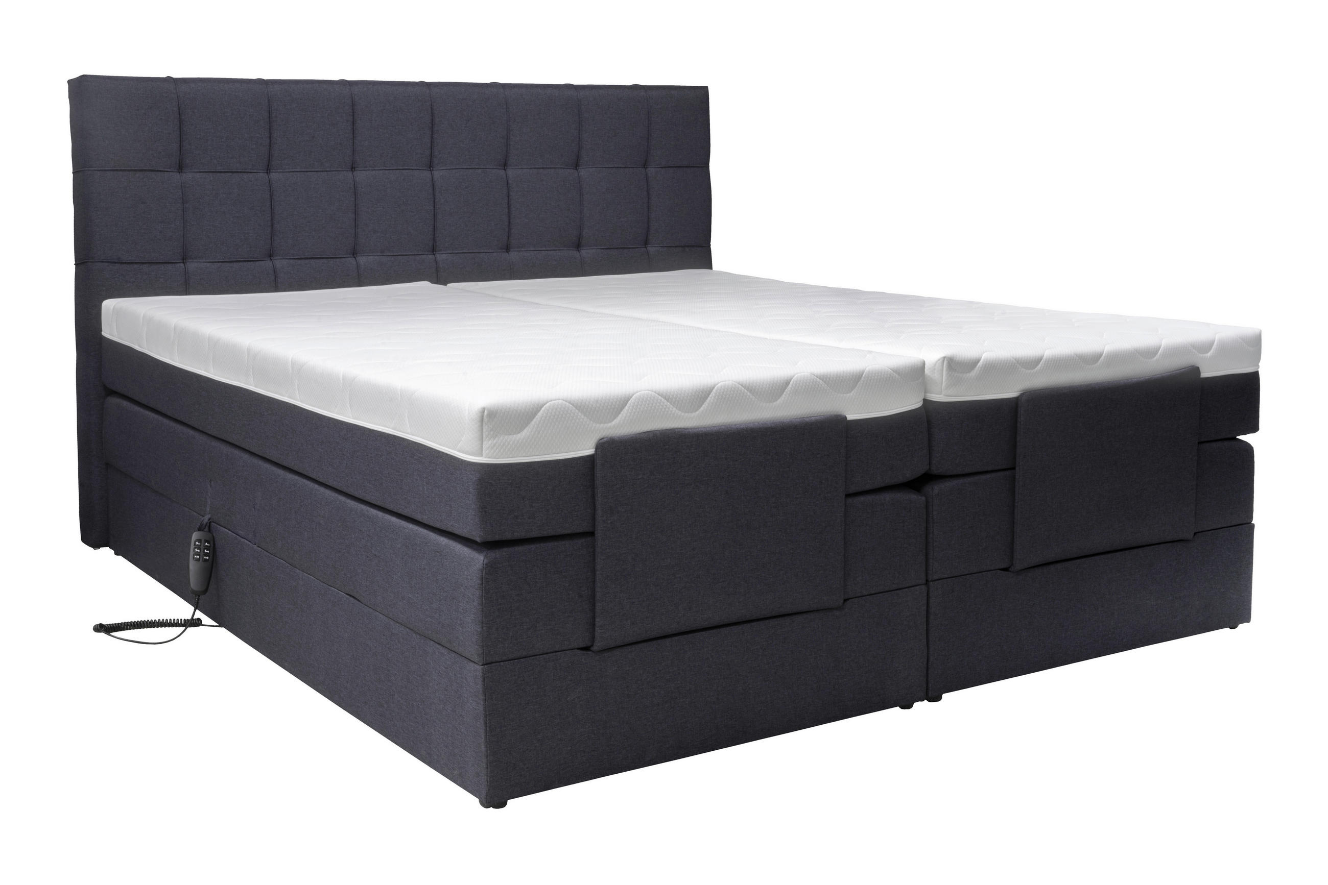BOXSPRINGBETT 180/200 cm,  in Anthrazit, gepolstertes Kopfteil, Topper, motorische Verstellbarkeit, Fernbedienung, Matratzen, H3 = fest  - Anthrazit/Schwarz, Basics, Kunststoff/Textil (180/200cm) - Moderano