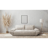 SCHLAFSOFA ELMA Struktur Sandfarben  inkl. Rückenkissen, Nierenkissen, Armlehnenkissen, Rücken echt  - Sandfarben/Schwarz, KONVENTIONELL, Holz/Kunststoff (280/73-93/107cm) - Livetastic