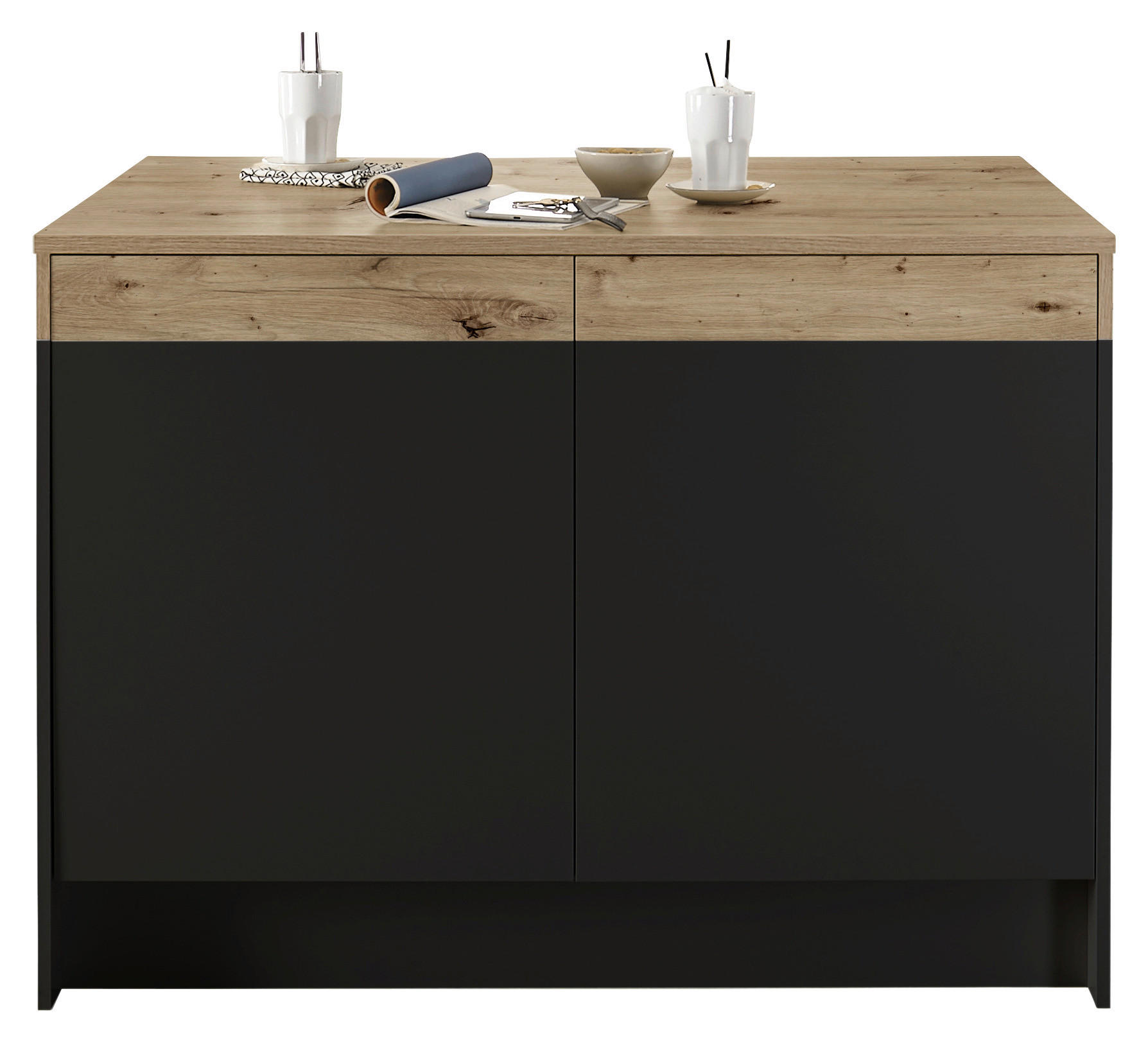 KUCHYŇSKÝ OSTRŮVEK - černá/barvy dubu, Basics, kompozitní dřevo (123/90/90cm) - MID.YOU