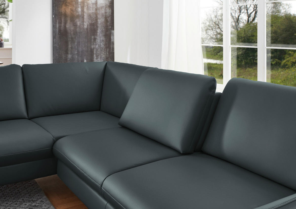 ECKSOFA in Echtleder Blaugrau  - Blaugrau/Alufarben, Konventionell, Leder/Metall (220/284cm) - Beldomo Premium