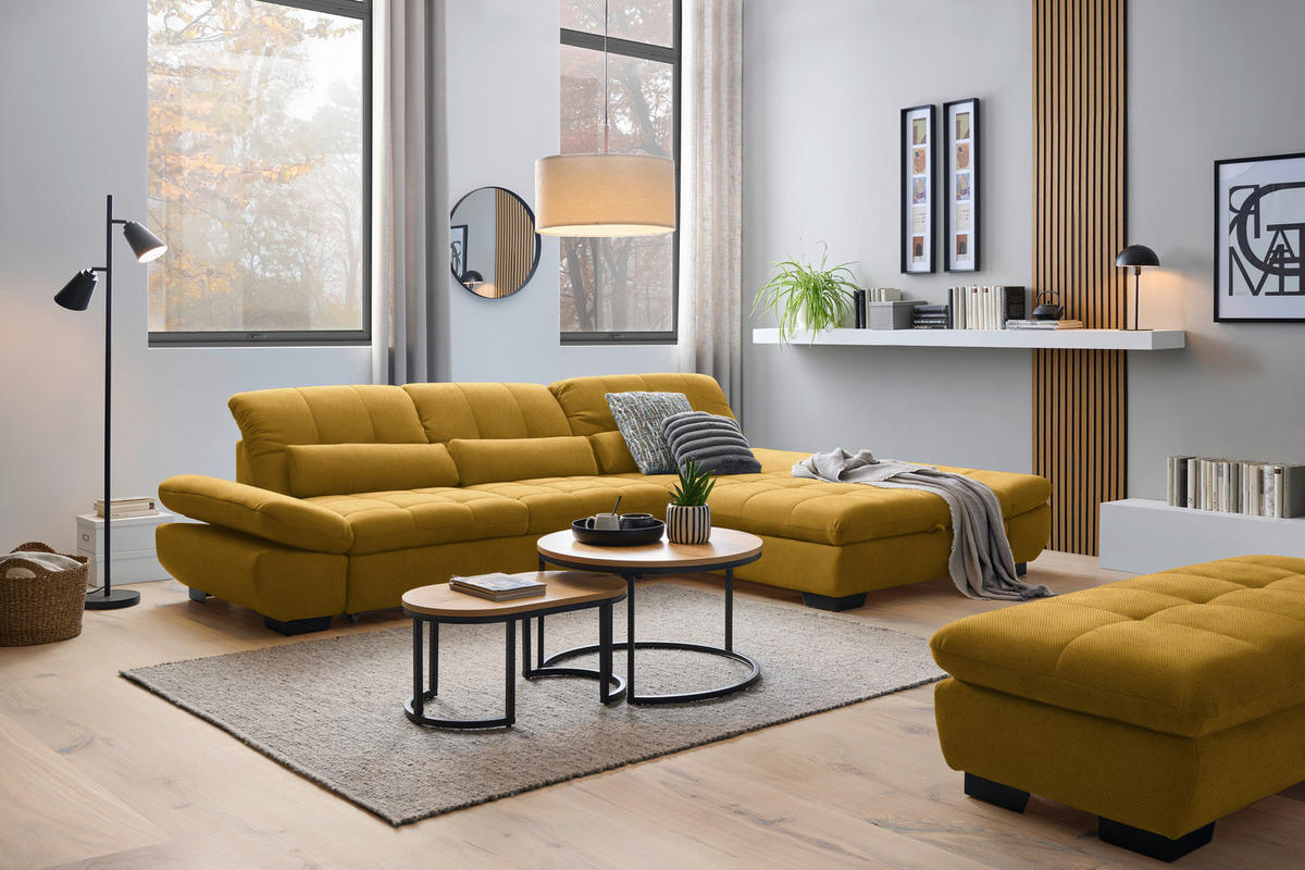 ECKSOFA  in Flachgewebe Gelb  341/204 cm  - Gelb/Schwarz, Design, Textil/Metall (341/204cm) - Xora