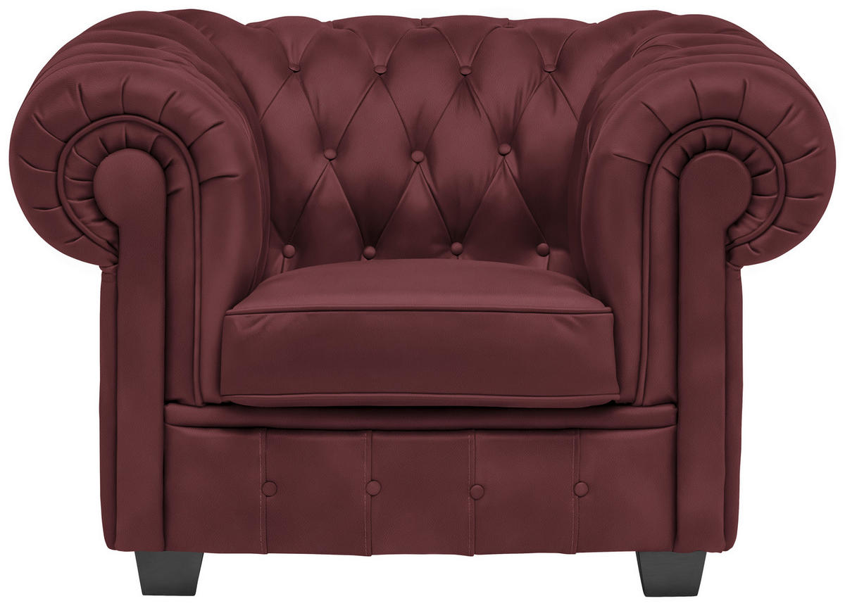 CHESTERFIELD-SESSEL in Lederlook Bordeaux  - Wengefarben/Bordeaux, Lifestyle, Holz/Textil (115/76,5/96cm) - Landscape
