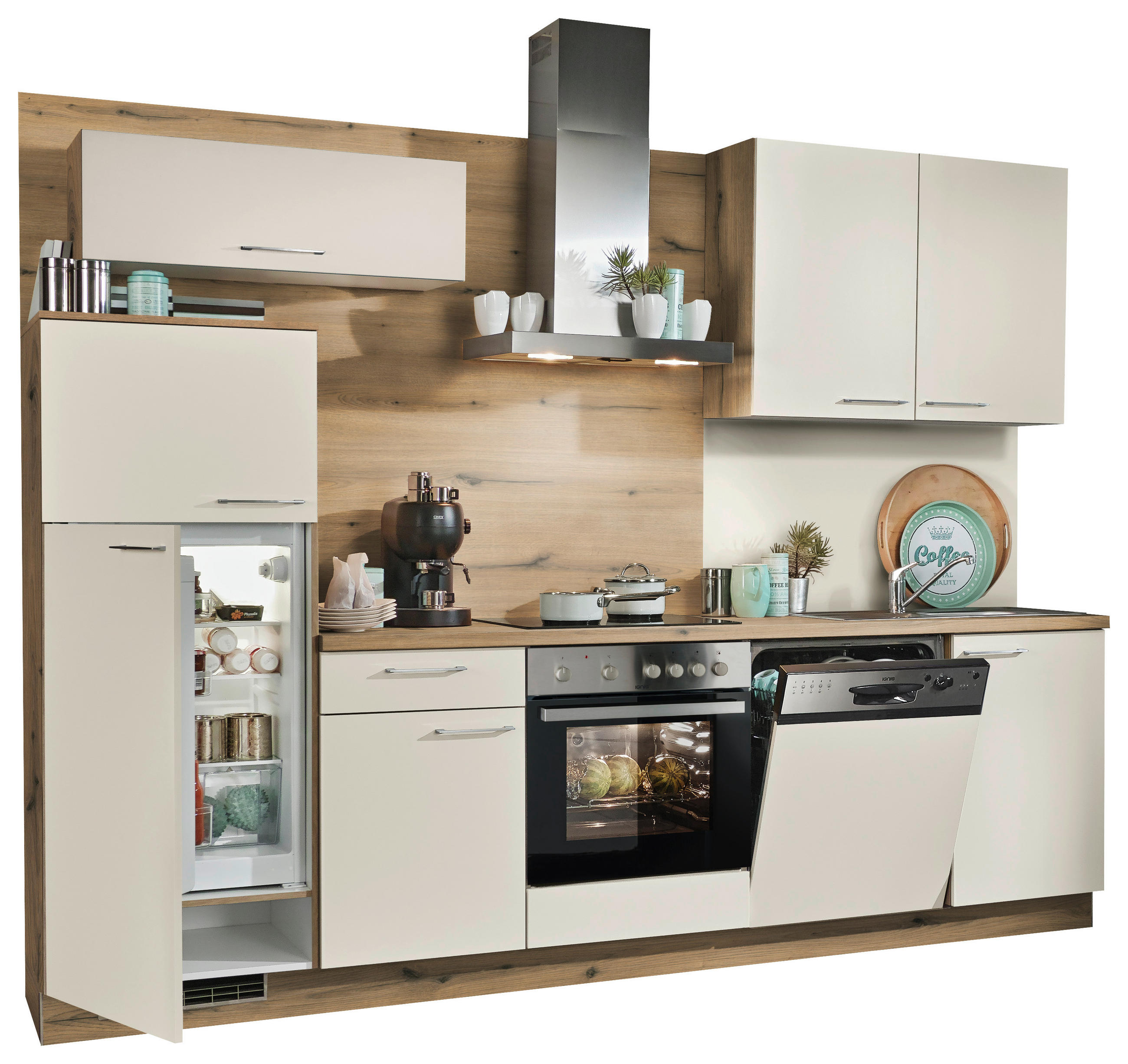 KUHINJSKI BLOK - barve nerjavečega jekla/magnolija, Design, kovina/leseni material (280cm) - Welnova