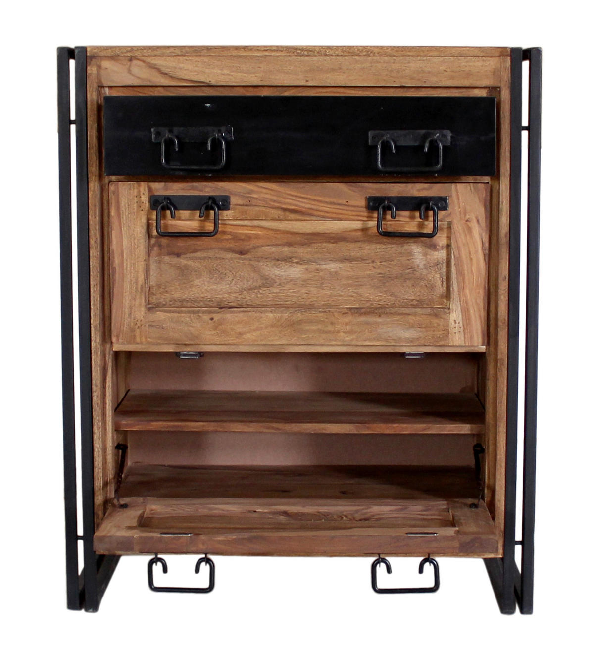 SCHUHSCHRANK Akazie massiv Naturfarben, Schwarz  - Schwarz/Naturfarben, Design, Holz/Metall (80/96/40cm) - MID.YOU