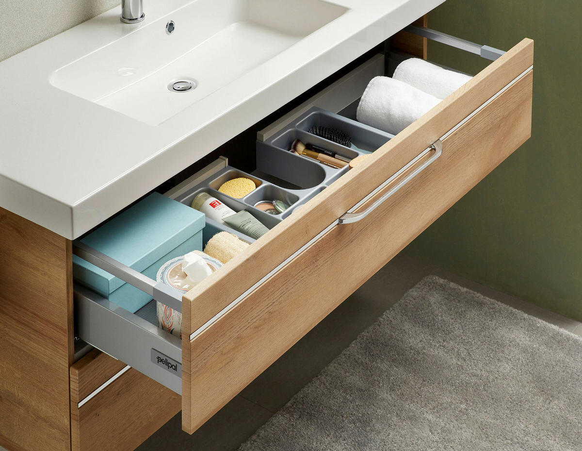 BADEZIMMER 4-teilig  in 153 cm  - Chromfarben/Eichefarben, KONVENTIONELL, Glas/Holzwerkstoff (153cm) - Pelipal