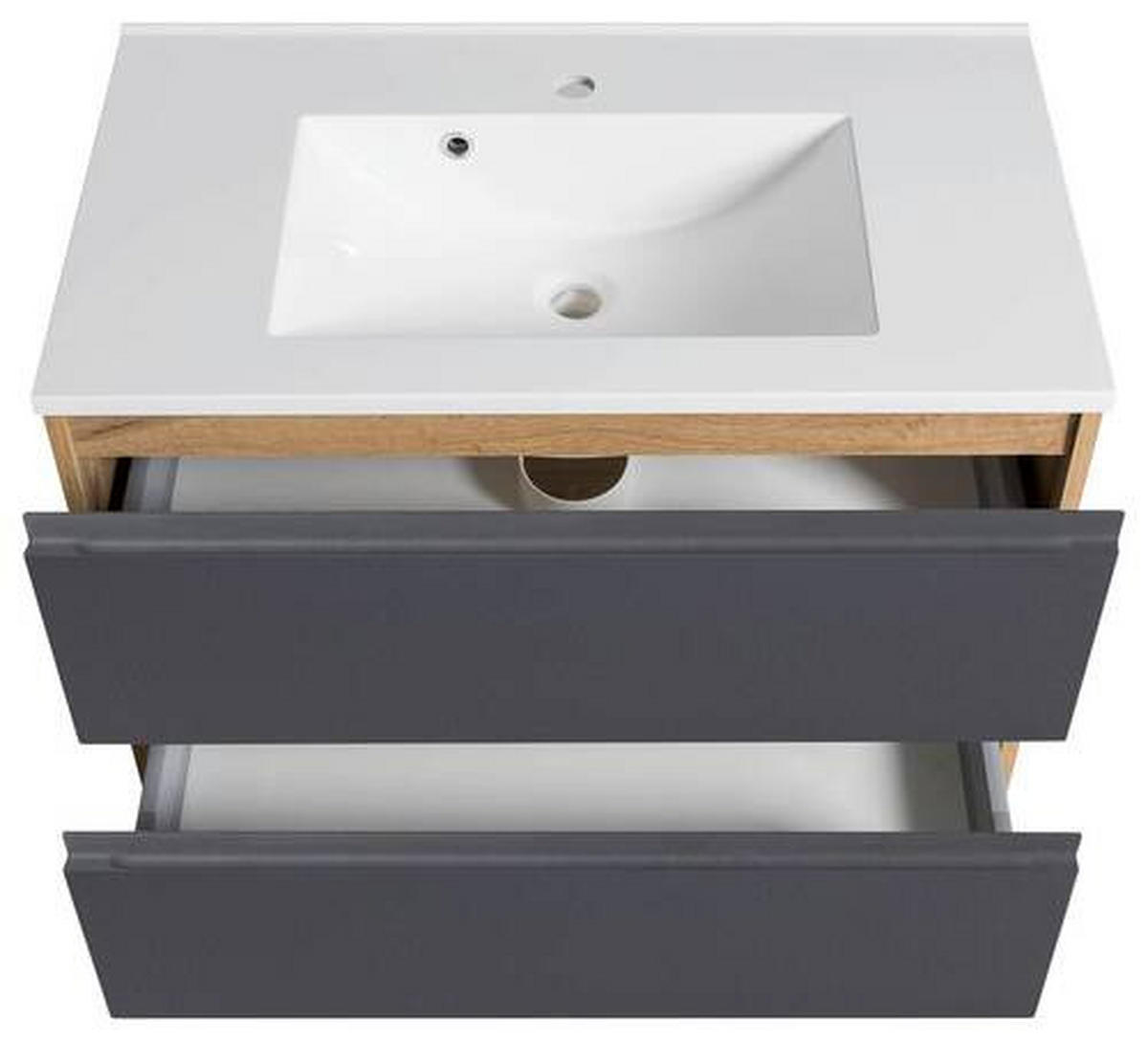 WASCHTISCHKOMBI 80 cm  - Weiss/Eiche Wotan, Modern, Holzwerkstoff/Stein (80cm) - Held