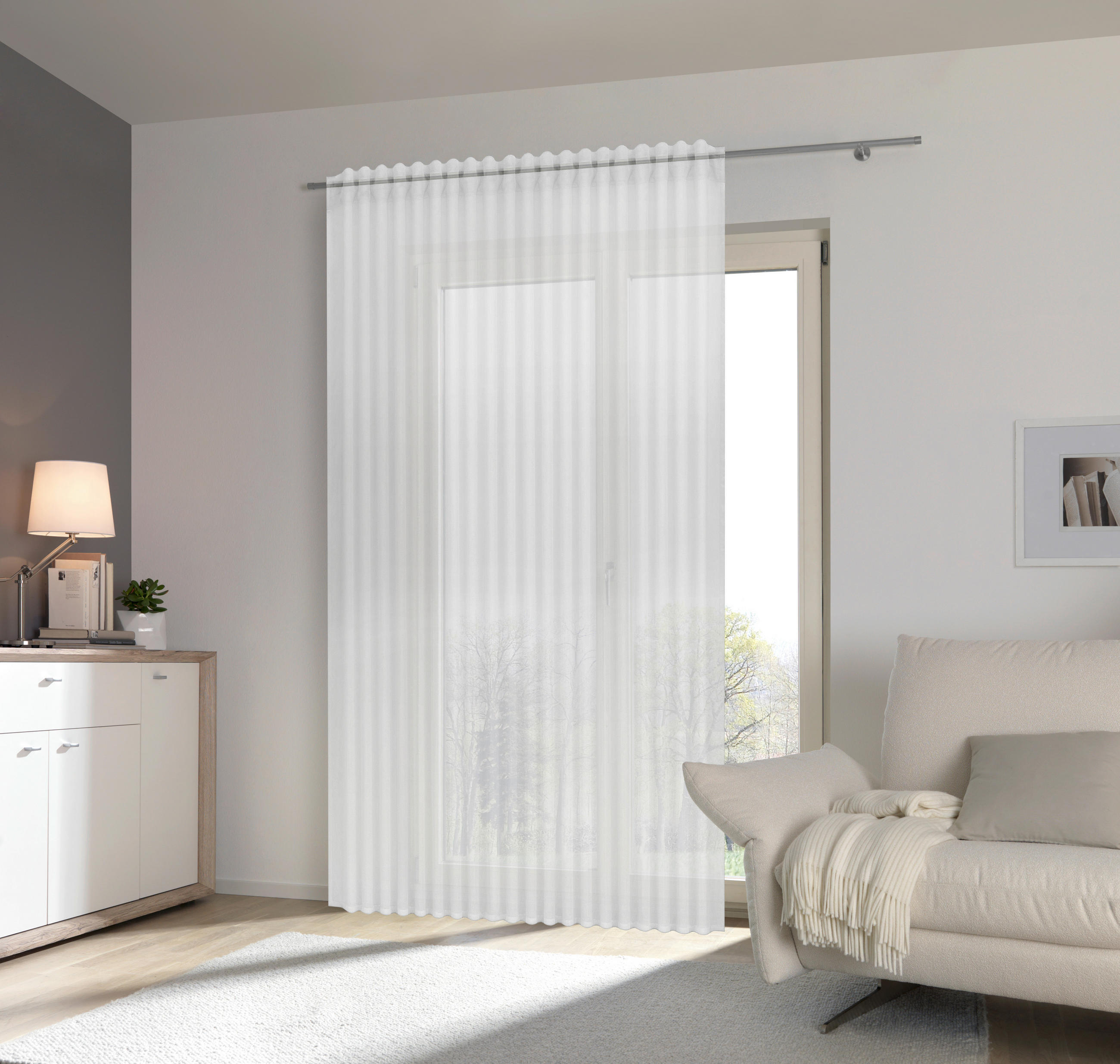 HOTOVÝ ZÁVĚS, průhledné, 300/245 cm - bílá, Basics, textil (300/245cm) - Esposa