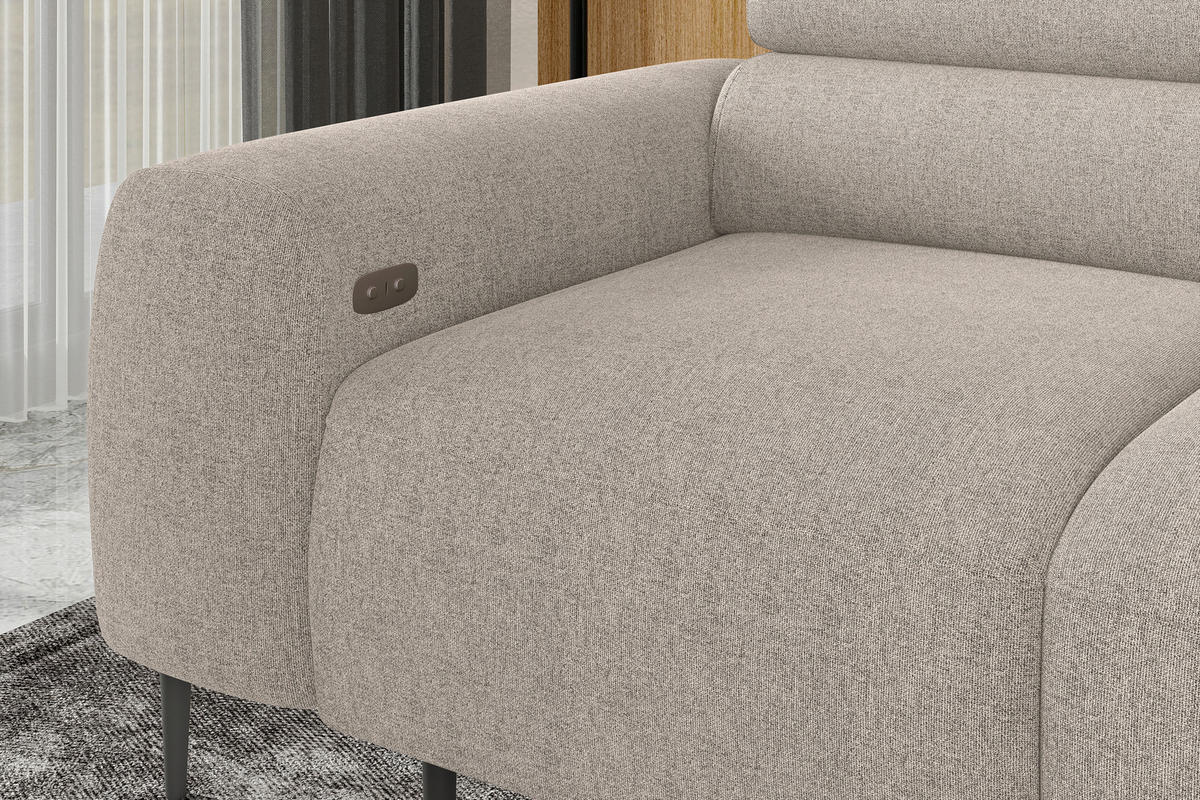 ECKSOFA Beige Struktur Rücken echt, Kopfteilverstellung, Sitztiefenverstellung  - Beige/Schwarz, MODERN, Textil/Metall (274/179cm) - Welnova