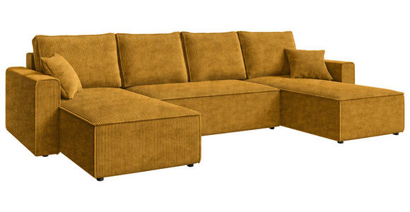 WOHNLANDSCHAFT Currygelb Cord  - Currygelb/Schwarz, KONVENTIONELL, Kunststoff/Textil (140/305/140cm) - Carryhome