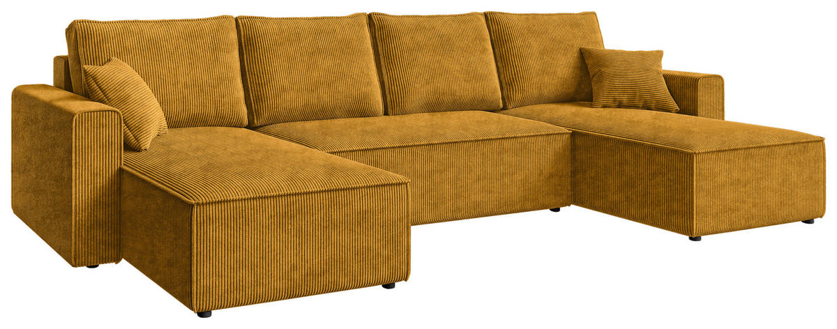 WOHNLANDSCHAFT  in Cord Currygelb  - Currygelb/Schwarz, KONVENTIONELL, Kunststoff/Textil (140/305/140cm) - Carryhome