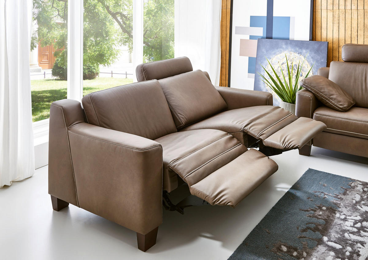 3-SITZER-SOFA Echtleder Grau  - Chromfarben/Grau, Natur, Leder/Metall (218/85/95cm) - Valdera