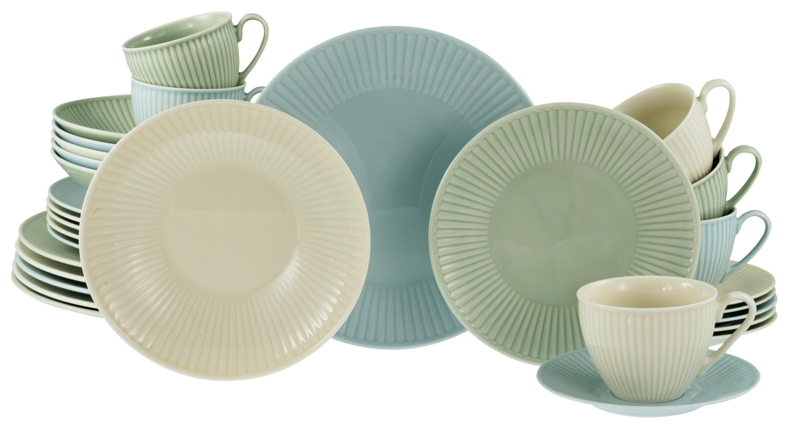 KOMBINOVANÁ SOUPRAVA, 30dílné, porcelán - pastelově zelená/krémová, Basics, keramika - Creatable