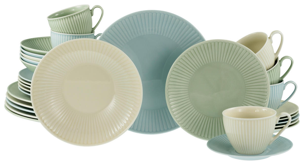 KOMBINOVANÝ SERVIS, 30-dielne, porcelán - krémová/pastelová modrá, Basics, keramika - Creatable