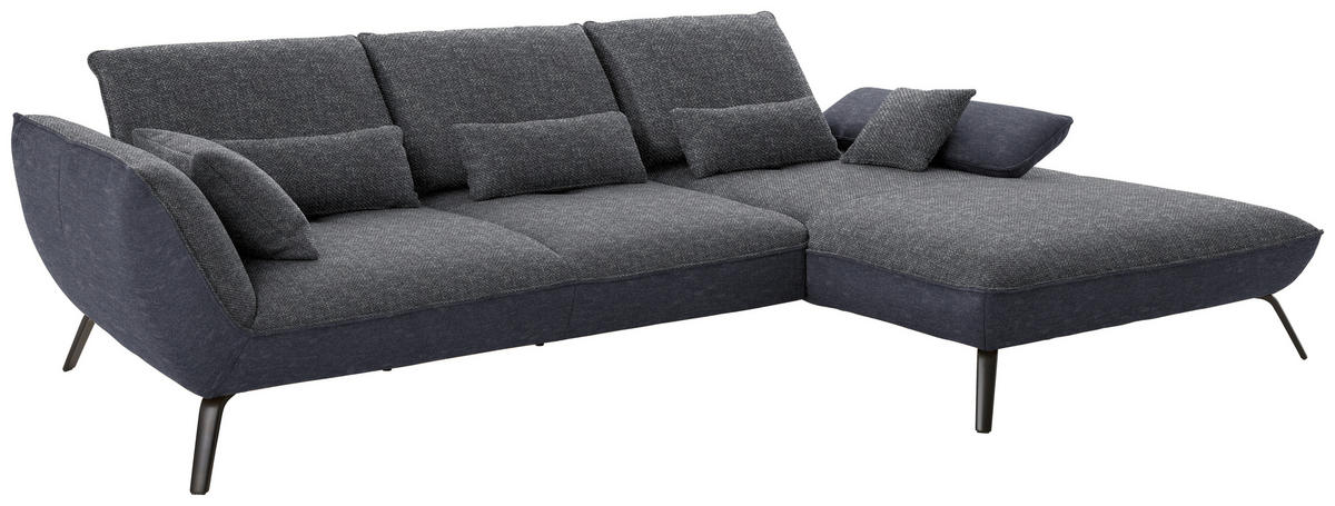 ECKSOFA in Flachgewebe Anthrazit  - Anthrazit/Schwarz, Design, Textil/Metall (301/191cm) - Moderano