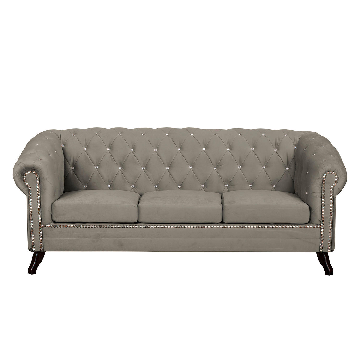 3-SITZER-SOFA GLASGOW in Velours Taupe  - Taupe, Design, Holz/Textil (197/82/90cm) - P & B