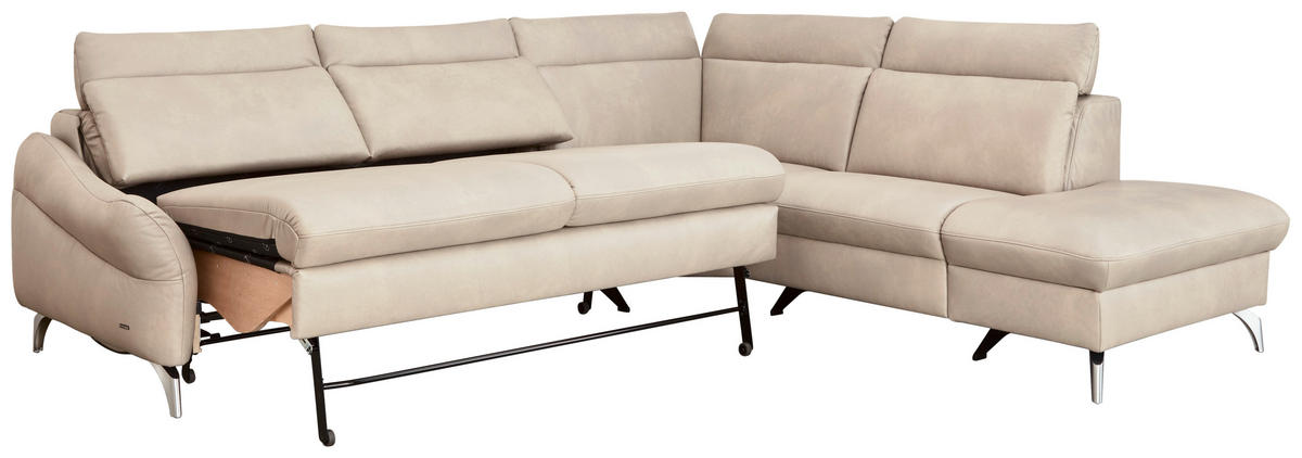 ECKSOFA in Echtleder Creme  - Edelstahlfarben/Creme, Konventionell, Leder/Metall (292/243cm) - Himolla Komfortklass