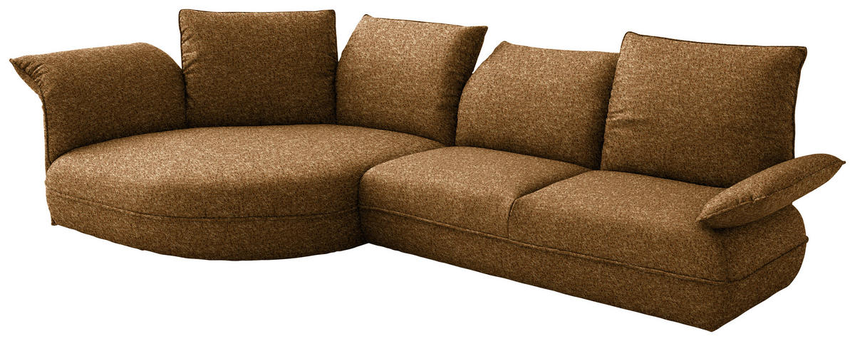 ECKSOFA  in Chenille Cognac Rücken echt, Armteilverstellung, Kopfteilverstellung  154/343 cm  - Cognac/Schwarz, Design, Kunststoff/Textil (154/343cm) - Koinor