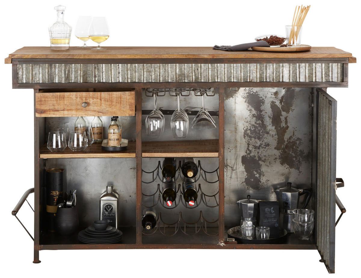 BAR Mangoholz Hartholz Anthrazit, Grau  - Anthrazit/Grau, Trend, Holz/Metall (168/103/55cm) - Landscape