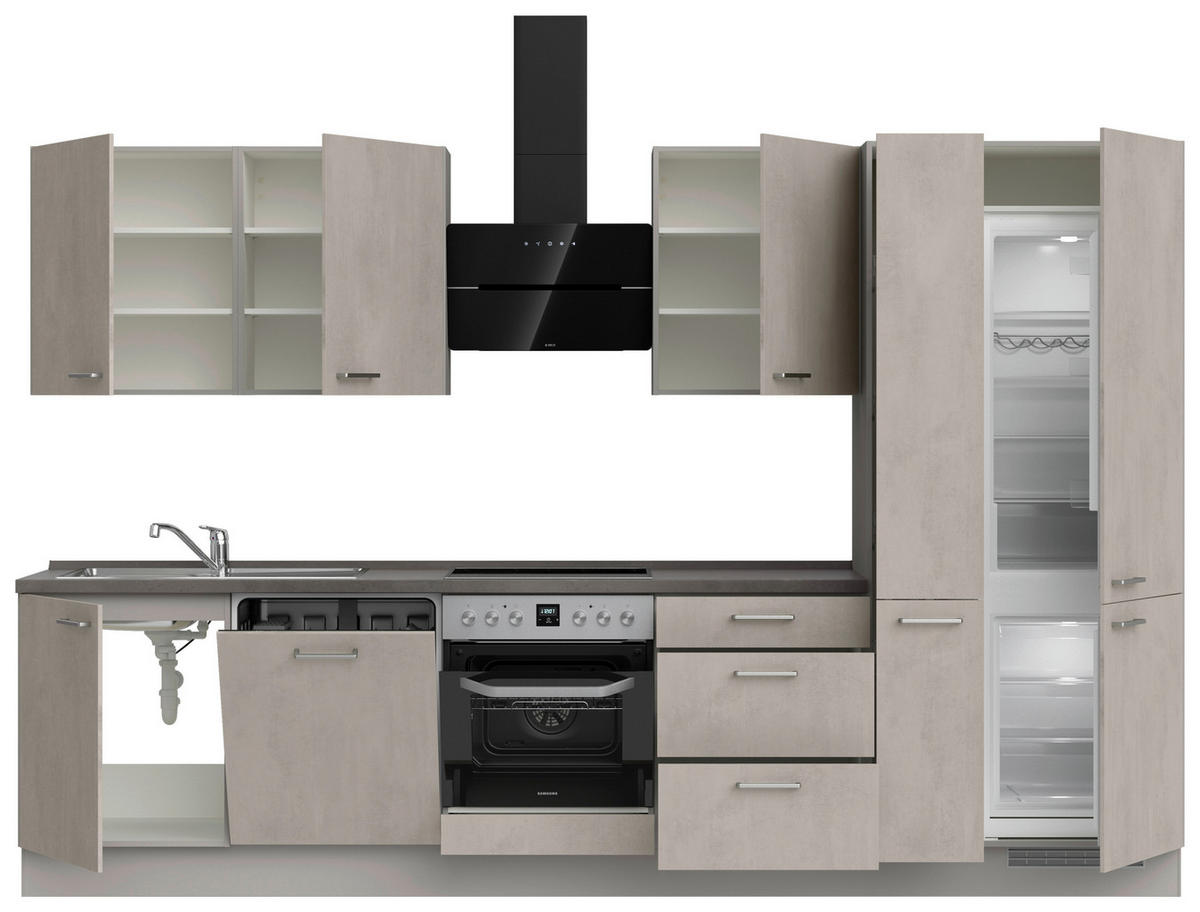 KÜCHENBLOCK 330 cm   in Grau, Schieferfarben  - Schieferfarben/Edelstahlfarben, MODERN, Holzwerkstoff/Metall (330cm) - Nobilia