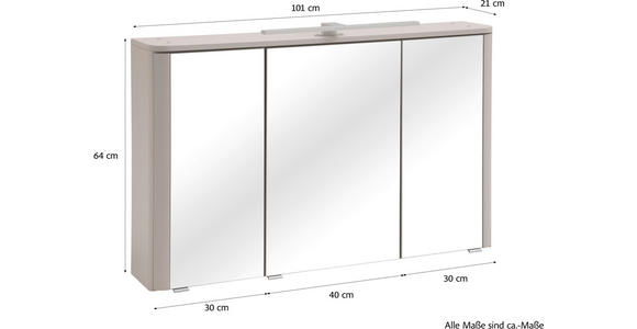 SPIEGELSCHRANK 101/64/21 cm  - Kaschmir/Alufarben, KONVENTIONELL, Glas/Holzwerkstoff (101/64/21cm) - Xora