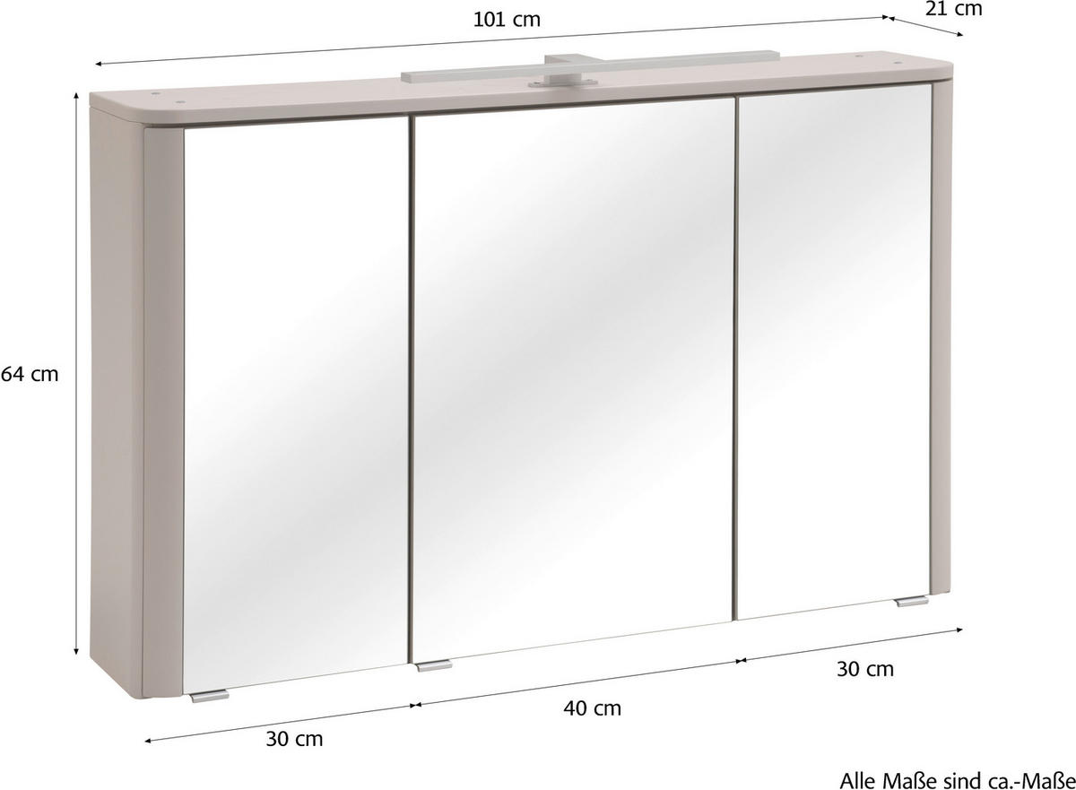 SPIEGELSCHRANK 101/64/21 cm  - Kaschmir/Alufarben, KONVENTIONELL, Glas/Holzwerkstoff (101/64/21cm) - Xora