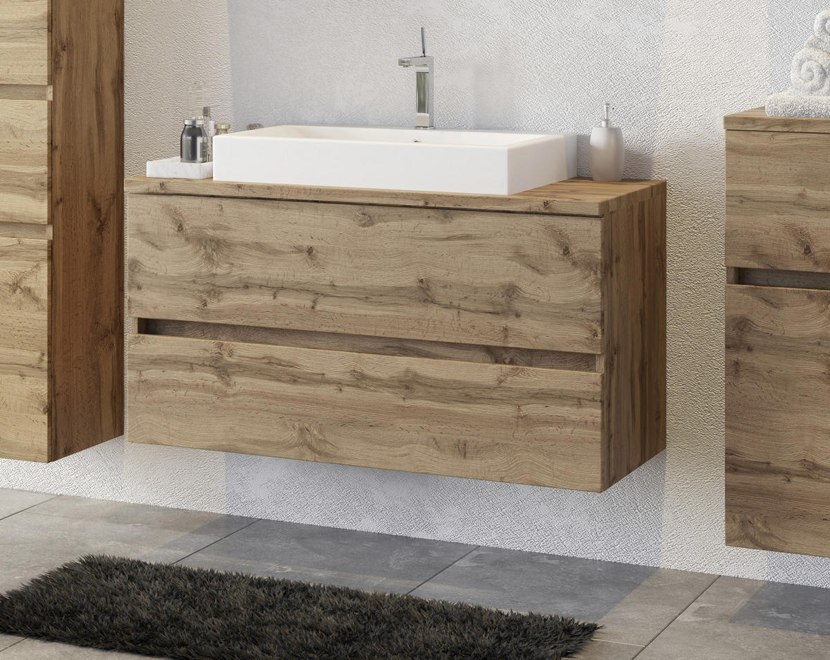 BADEZIMMER  in 100 cm  - Eiche Wotan/Weiß, MODERN, Keramik/Holzwerkstoff (100cm) - Held
