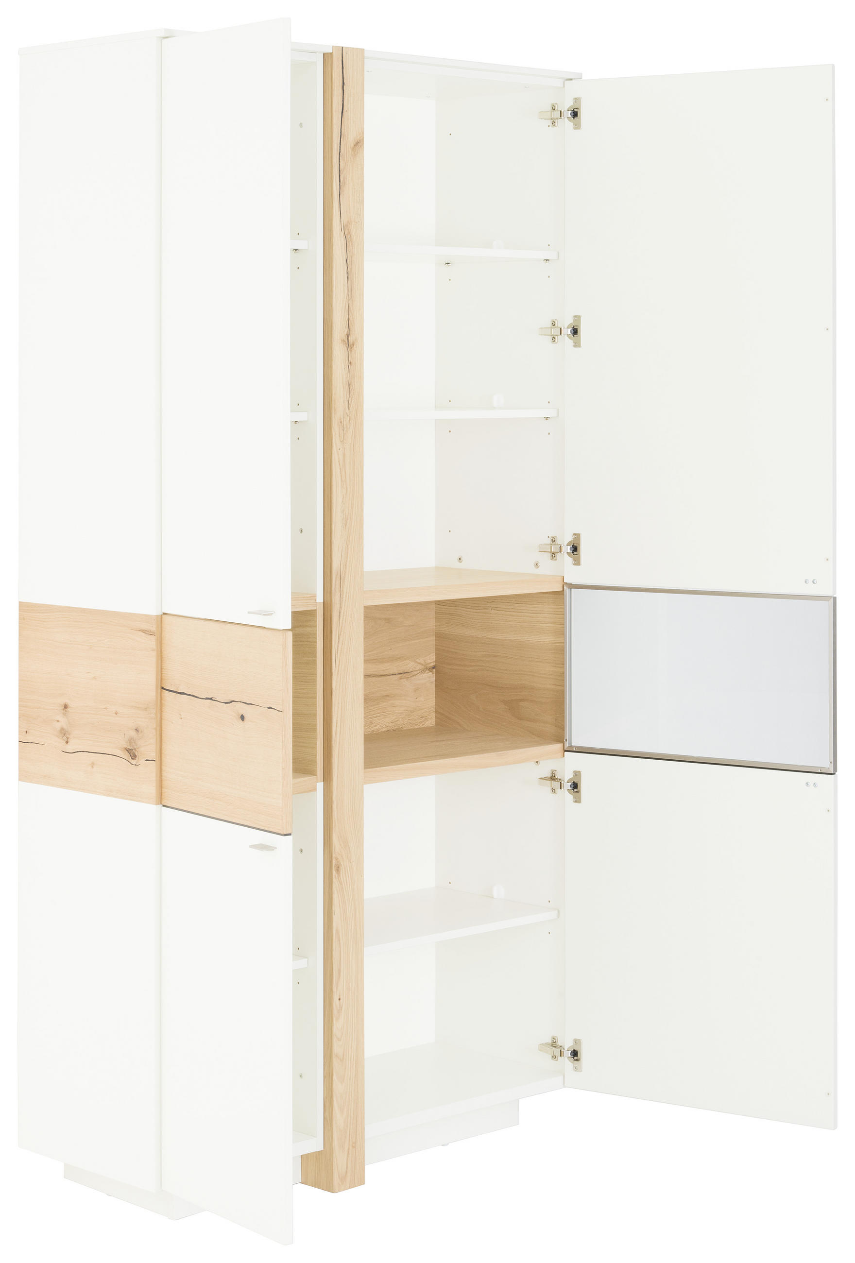 VITRINE  in furniert Eiche Weiß, Eichefarben - Edelstahlfarben/Eichefarben, Design, Glas/Holz (108/214/43cm) - Venjakob