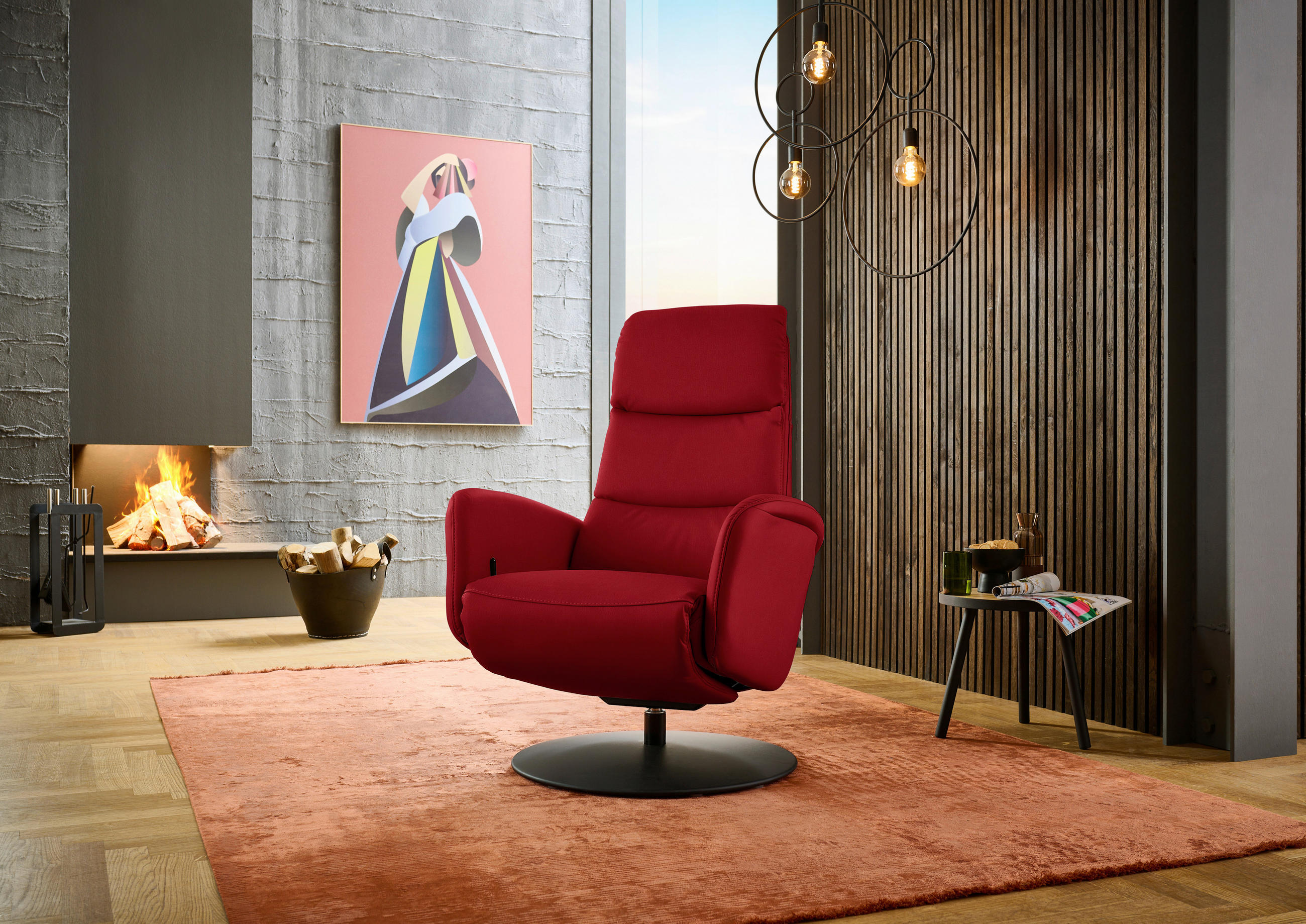 RELAXSESSEL in Leder Rot  - Rot/Schwarz, Design, Leder/Metall (76/108/86cm) - Dieter Knoll