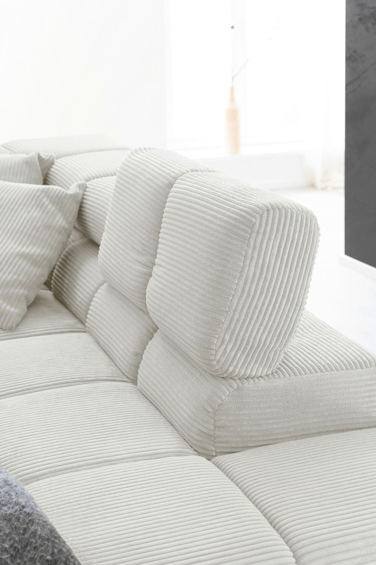 ECKSOFA in Cord Weiss  - Weiss/Schwarz, Design, Textil/Metall (321/216cm) - Hom`in