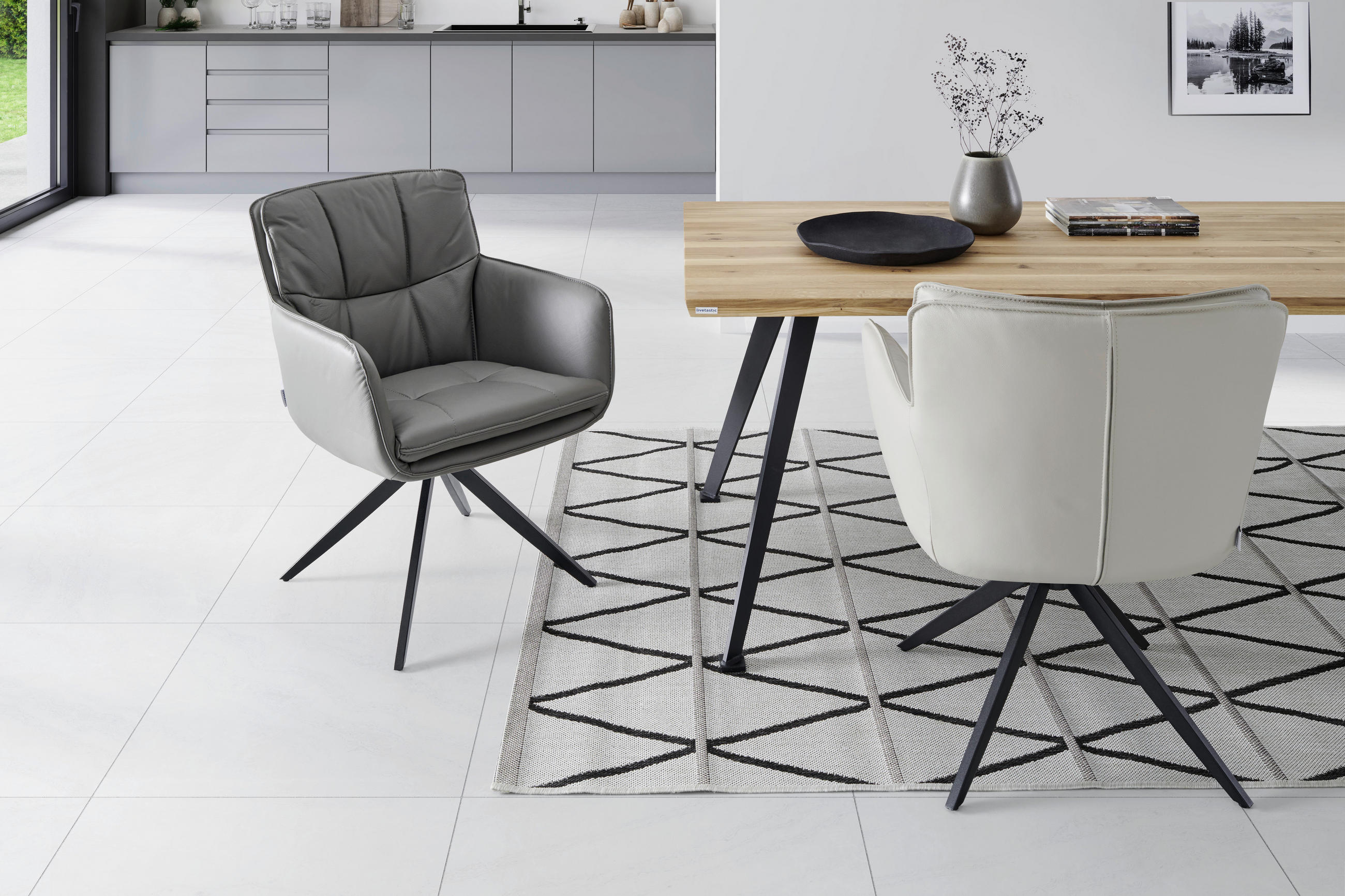 ŽIDLE S PODRUČKAMI, ocel, tmavě šedá - černá/tmavě šedá, Design, kov/kůže (59/87/64.5cm) - Livetastic