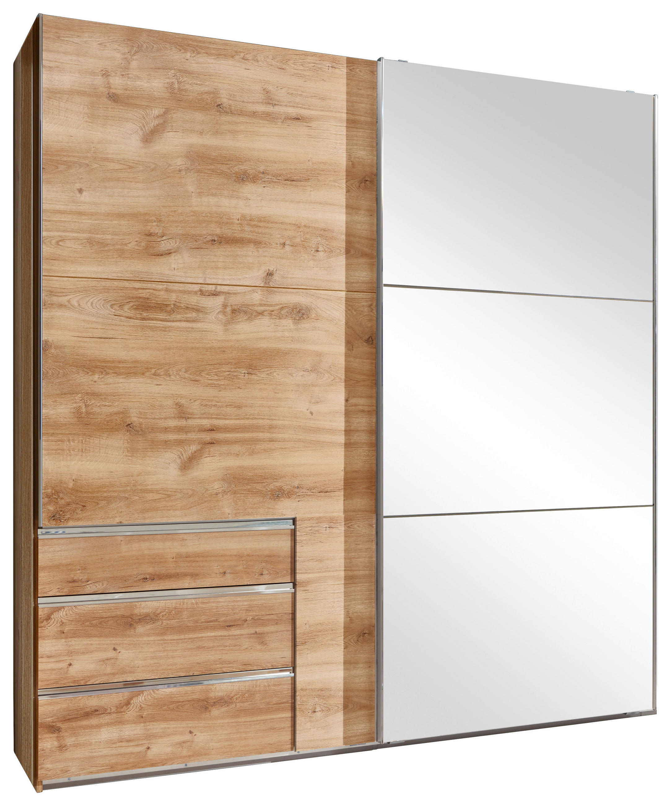SCHWEBETÜRENSCHRANK in Eichefarben  - Chromfarben/Eichefarben, Modern, Glas/Holzwerkstoff (200/216/65cm) - MID.YOU