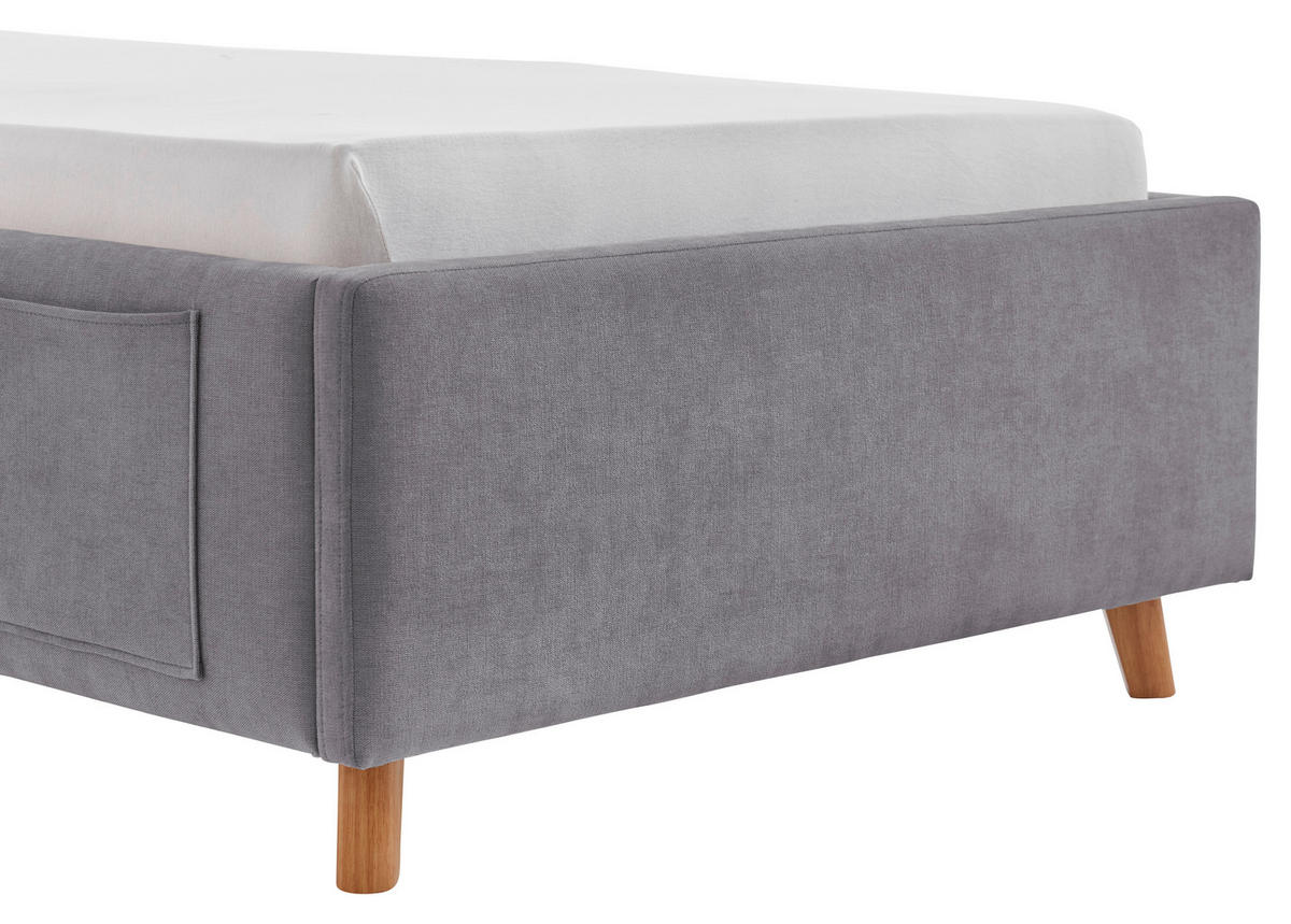POLSTERBETT 90/200 cm,  in Grau, Eichefarben, Lattenrost, Bettkasten, Betttasche,  - Eichefarben/Birkefarben, KONVENTIONELL, Holz/Textil (90/200cm) - Boxxx