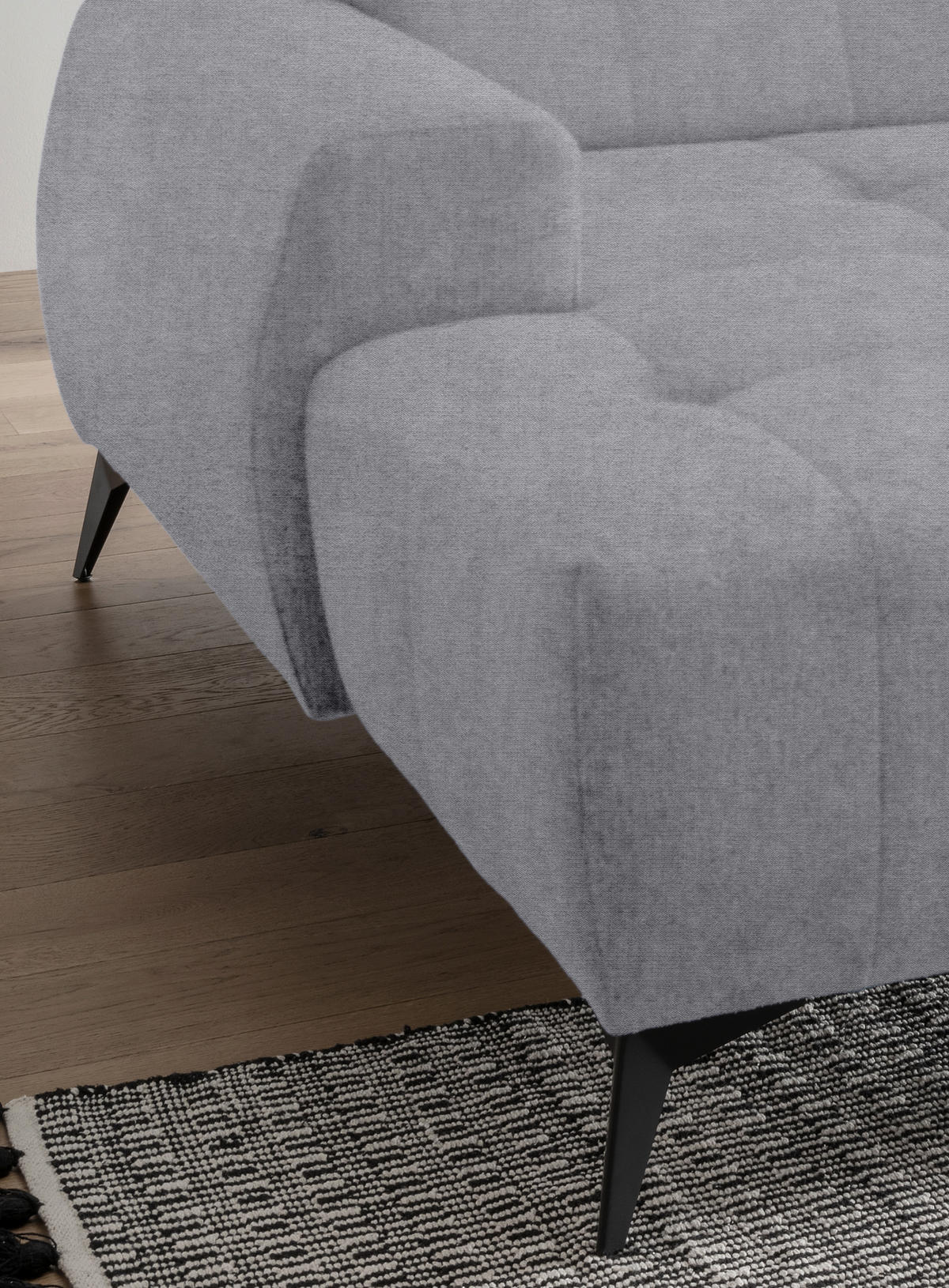 ECKSOFA in Mikrofaser Hellgrau  - Hellgrau/Schwarz, Modern, Textil/Metall (180/258cm) - Livetastic