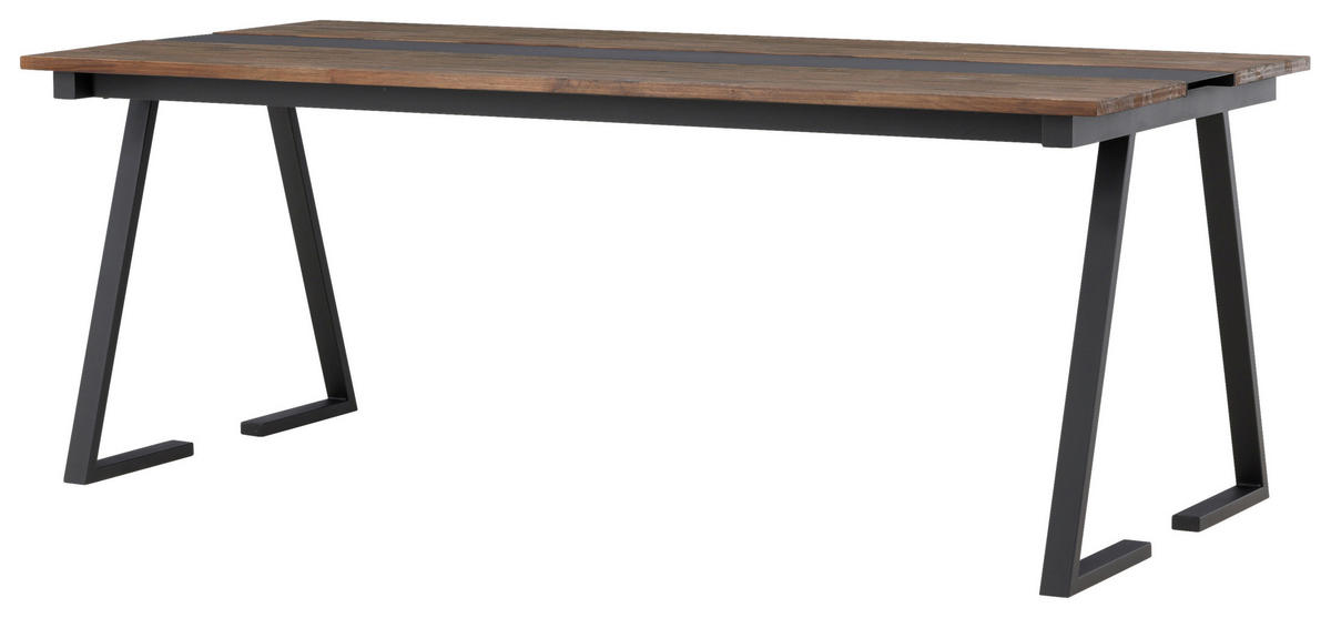 ESSTISCH Teakholz massiv Schwarz, Teakfarben  - Schwarz/Teakfarben, Design, Holz/Metall (200/90/75cm) - Livetastic