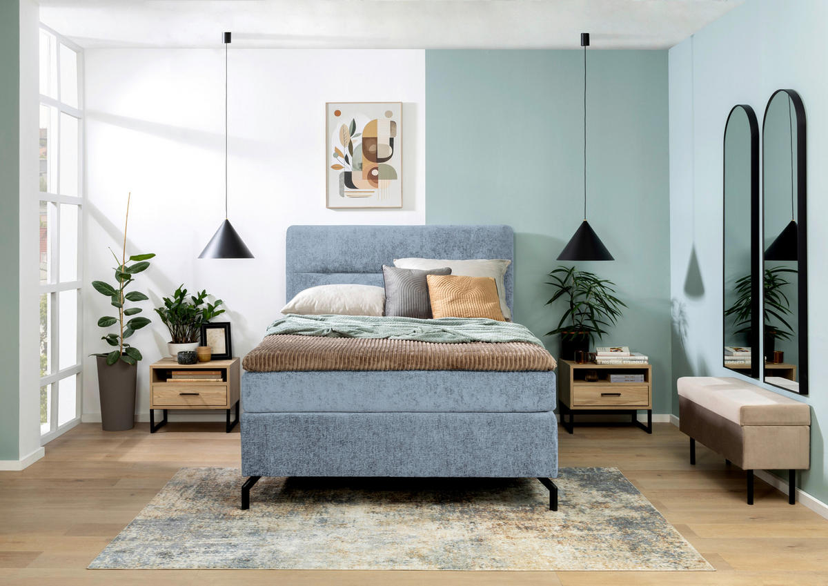 BOXSPRINGBETT 140/200 cm  in Hellblau  - Schwarz/Hellblau, Design, Textil/Metall (140/200cm) - Esposa