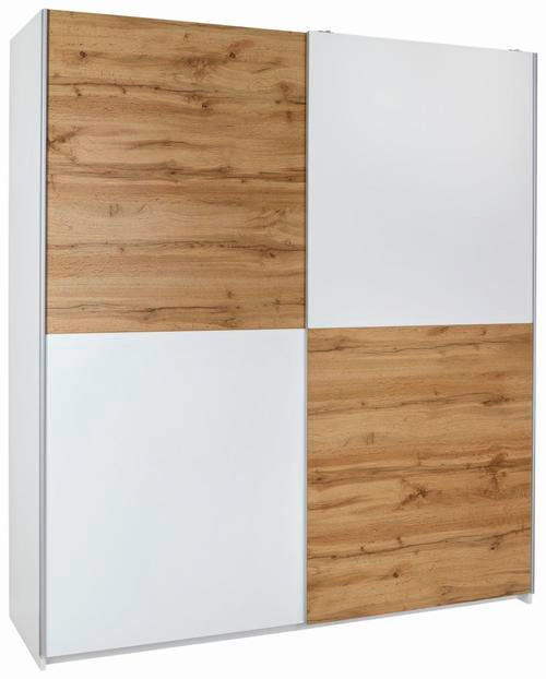 OMARA Z DRSNIMI VRATI, bela, barve hrasta  - barve hrasta/bela, Moderno, kovina/leseni material (170/195/59cm) - Ti'me