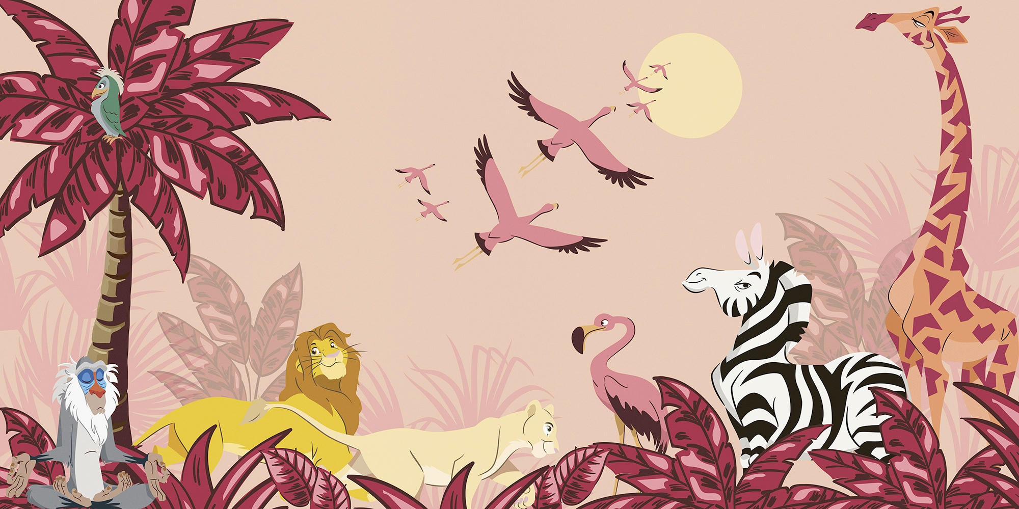FOTOTAPETE THE LION KING SUNSET  - Rosa, Design, Textil (500/250cm) - Disney
