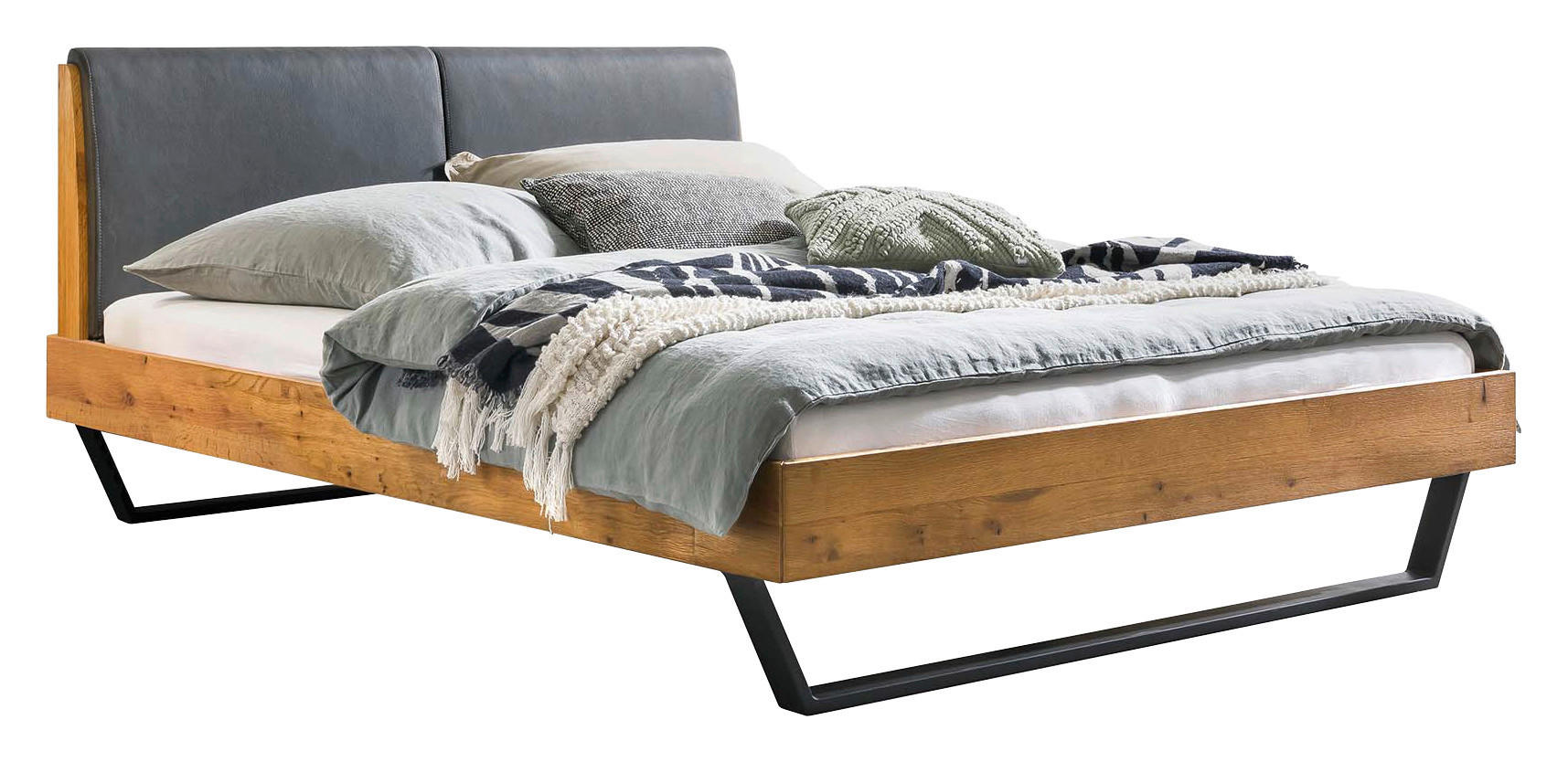 BETT 180/200 cm in Anthrazit, Grau, Eichefarben - Eichefarben/Anthrazit, Natur, Holz/Textil (180/200cm) - Hasena