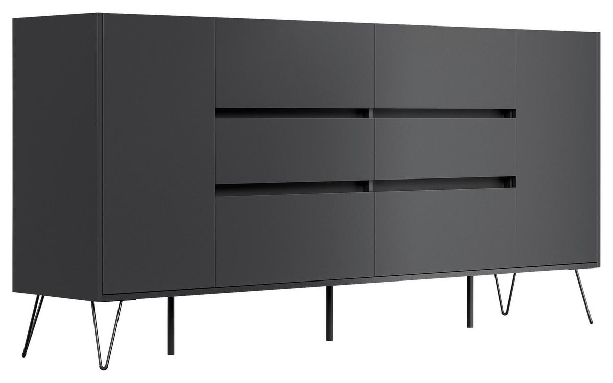 SIDEBOARD Posseik Industrial 199/93,6/42 cm 6 Schublade(n)  - Eichefarben/Graphitfarben, Design, Holzwerkstoff/Metall (199/93,6/42cm) - P & B