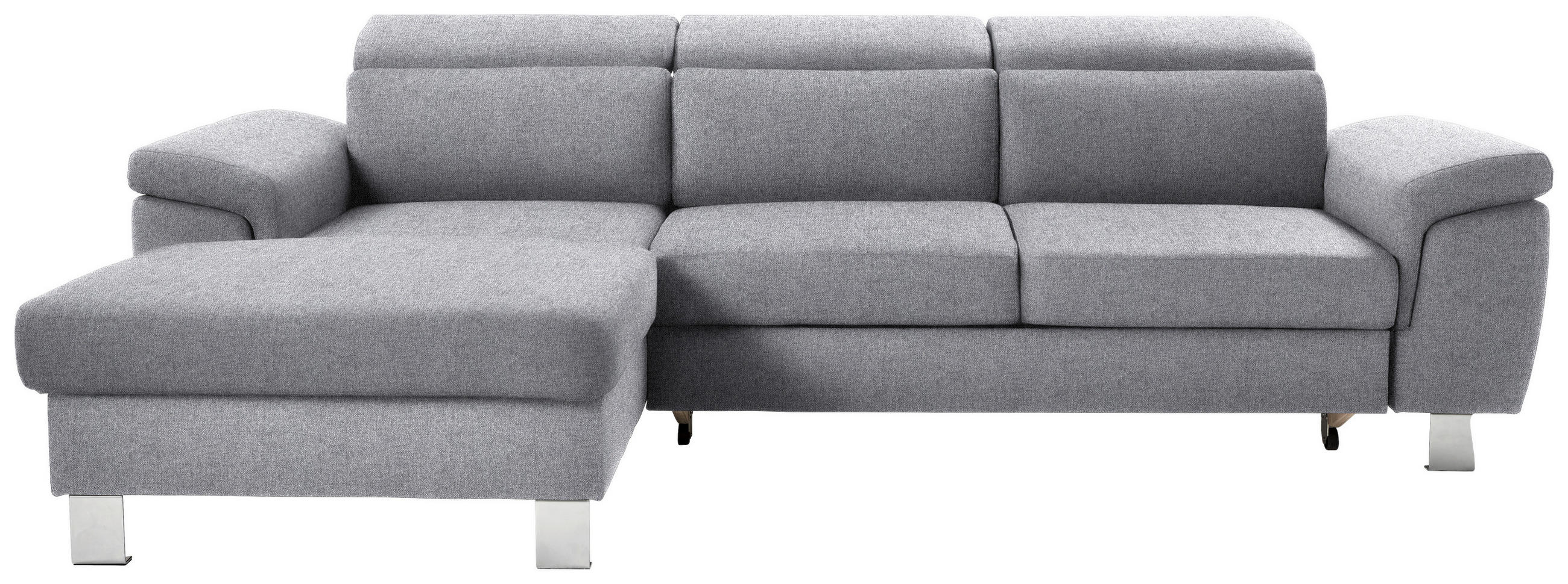 ECKSOFA inkl. Funktionen Hellgrau Webstoff  - Silberfarben/Hellgrau, Design, Textil/Metall (167/250cm) - Xora