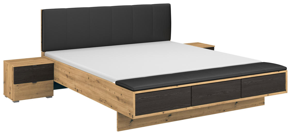 BETTANLAGE 180/200 cm  Schwarz, Eiche Artisan   - Schwarz/Eiche Artisan, Modern, Holzwerkstoff/Textil (180/200cm) - Rauch Möbel