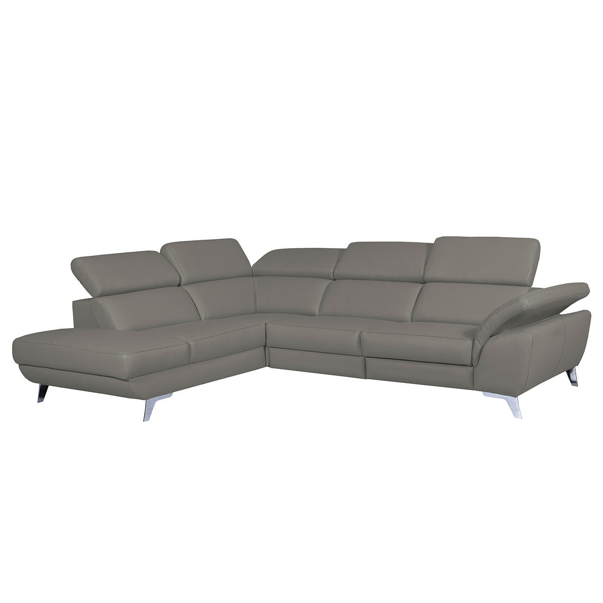 ECKSOFA Echtleder Grau  - Silberfarben/Grau, Design, Leder/Metall (228/283cm) - Livetastic