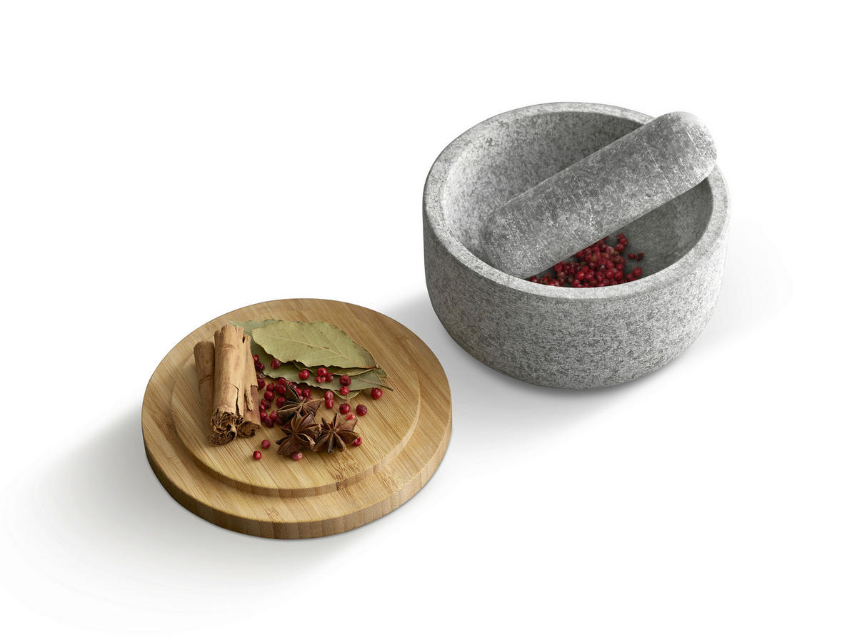 MÖRSERSET    - Grau, Basics, Holz/Stein (15,5/15,5/13cm) - Joseph Joseph