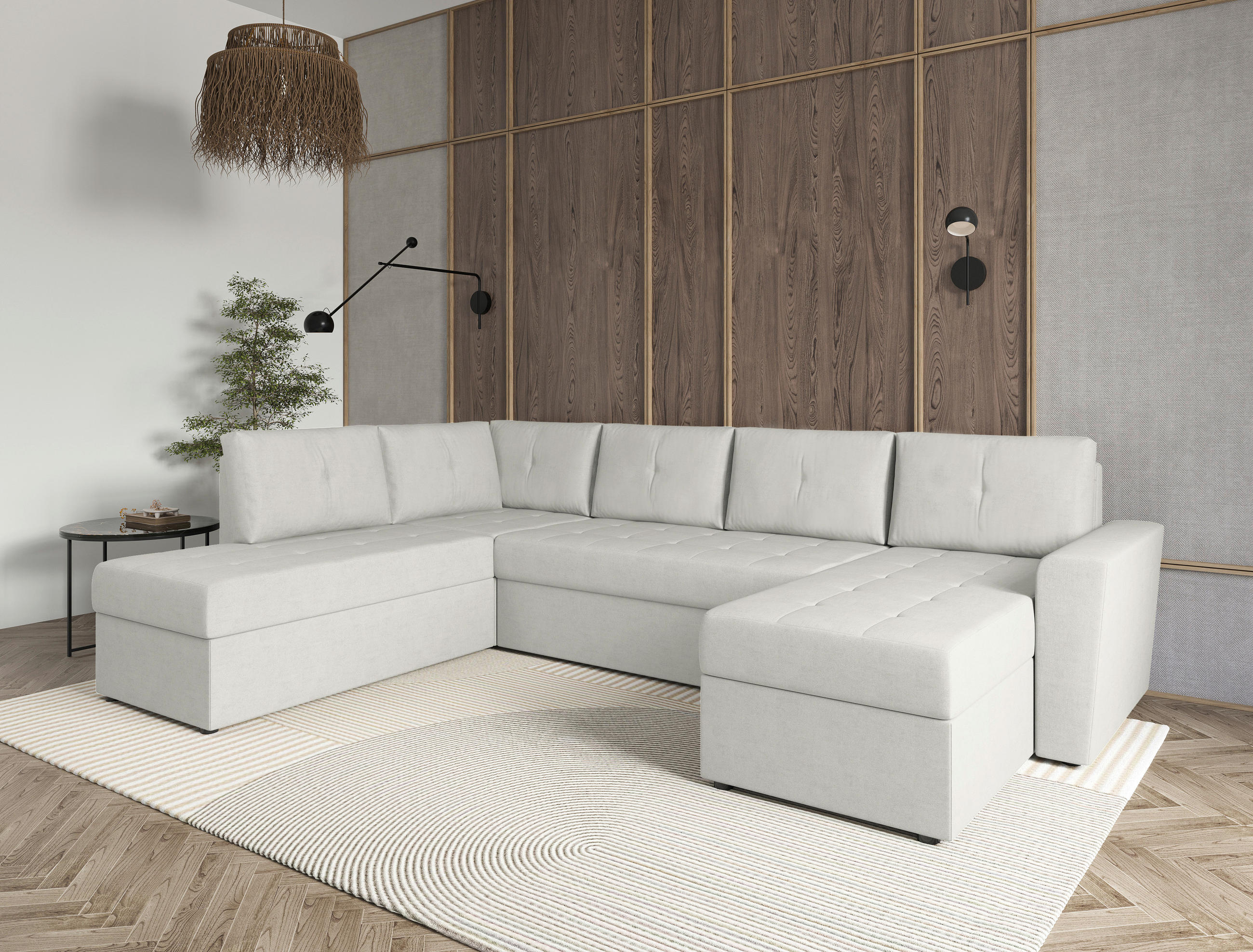 WOHNLANDSCHAFT TERMOLI Beige Jacquard  - Beige/Schwarz, Design, Kunststoff/Textil (212/297/155cm) - MID.YOU