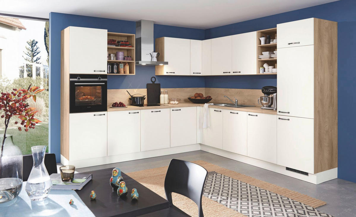 ECKKÜCHE 305/305 cm  in Creme, Eichefarben  - Eichefarben/Creme, KONVENTIONELL, Holzwerkstoff/Metall (305/305cm) - Burger