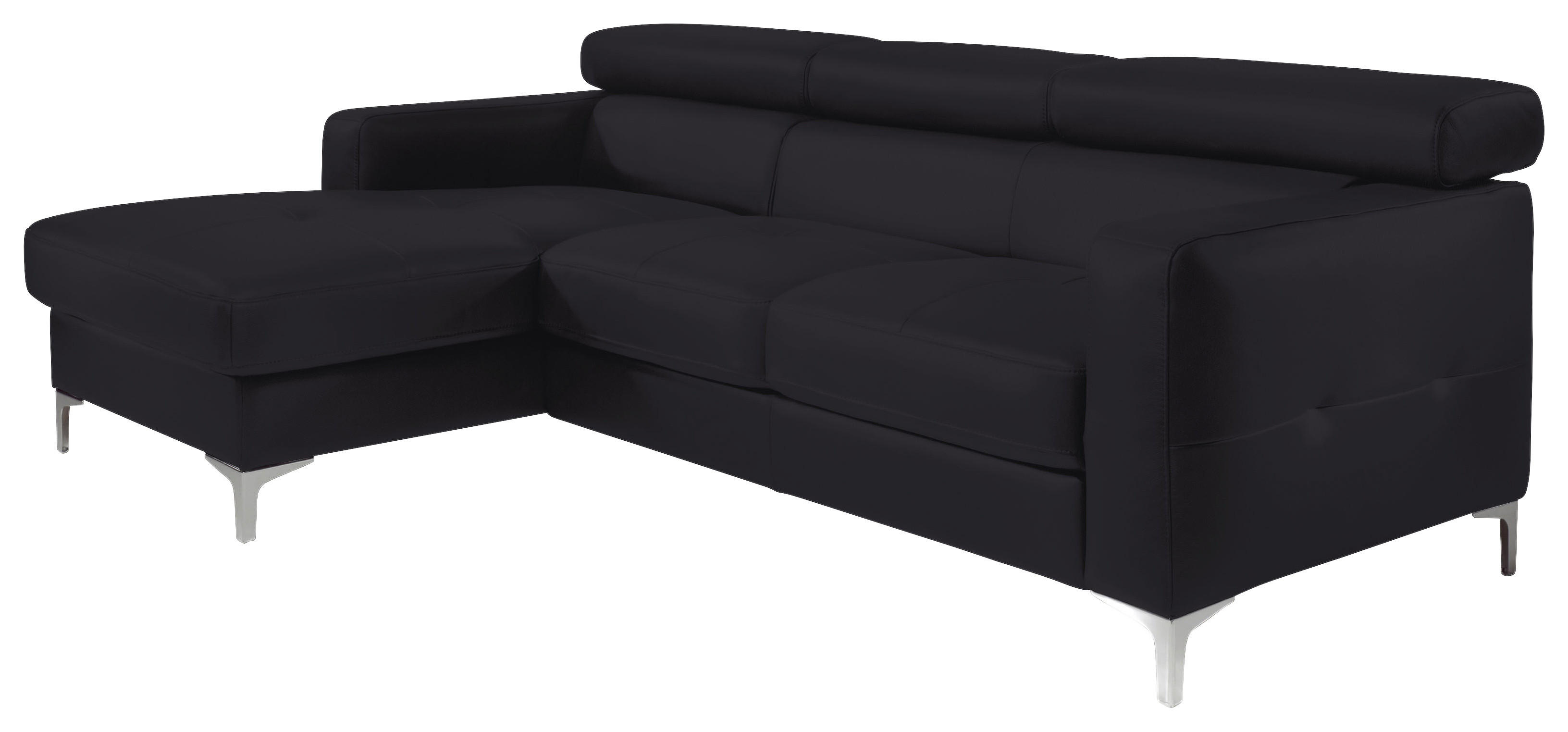 ECKSOFA in Echtleder Schwarz  168/227 cm  - Chromfarben/Schwarz, Design, Leder/Metall (168/227cm) - Livetastic