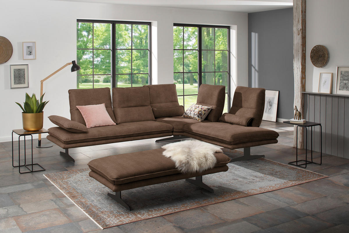 ECKSOFA in Mikrofaser Braun  - Schwarz/Braun, Design, Textil/Metall (284/224cm) - Chilliano