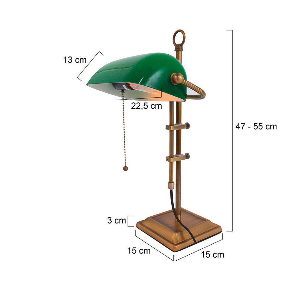 TISCHLEUCHTE 22,5/15/55 cm   - Bronzefarben/Grün, Basics, Glas/Metall (22,5/15/55cm)