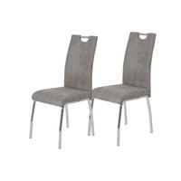 STUHL-SET 2 Stück  in Stahl Mikrofaser  - Chromfarben/Grau, MODERN, Textil/Metall (44cm) - MID.YOU